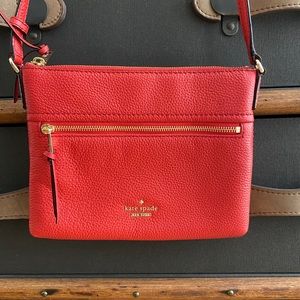 Kate Spade Small Red Leather Shoulder Bag, 10”x8”